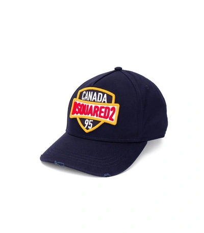 Shop Dsquared2 Patch Navy Blue Baseball Cap In Navy (blue)
