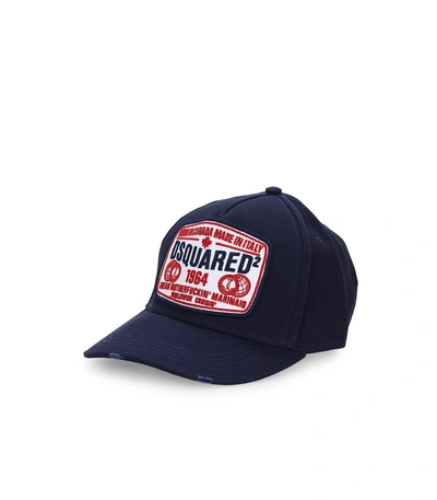 Shop Dsquared2 Navy Blue Baseball Cap With White Patch