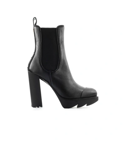 Shop Love Moschino Black Leather Heeled Ankle Boot In Nero
