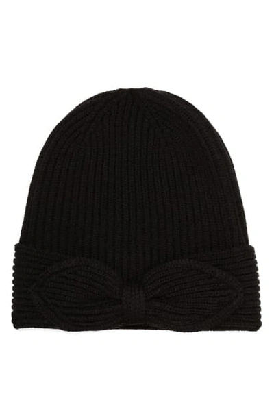 Shop Kate Spade Pointy Bow Beanie In Black