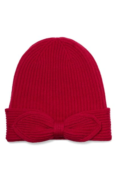 Shop Kate Spade Pointy Bow Beanie In Pomegranate Juice