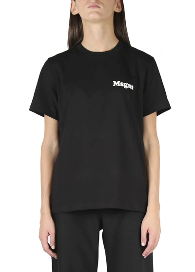 Shop Msgm Bold Logo Crew Neck T-shirt In Black Cotton