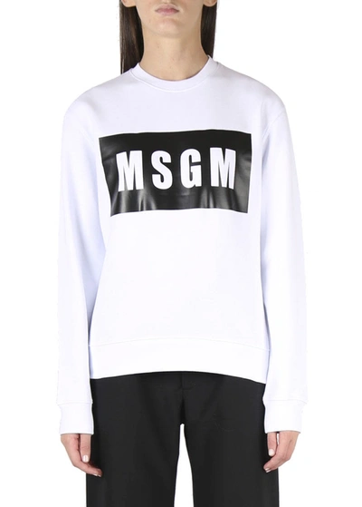 Shop Msgm White Cotton Sweatshirt With Logo Box