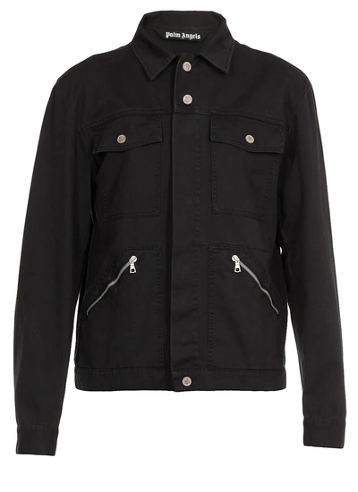 Shop Palm Angels Cotton Jeans Jacket In Black Whit