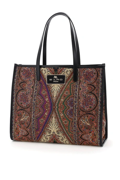 Shop Etro Jacquard Tote Bag In Multicolor (orange)