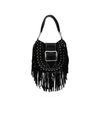 Shop Dsquared2 Black Nappa Leather Shopping Bag With Fringes In Nero