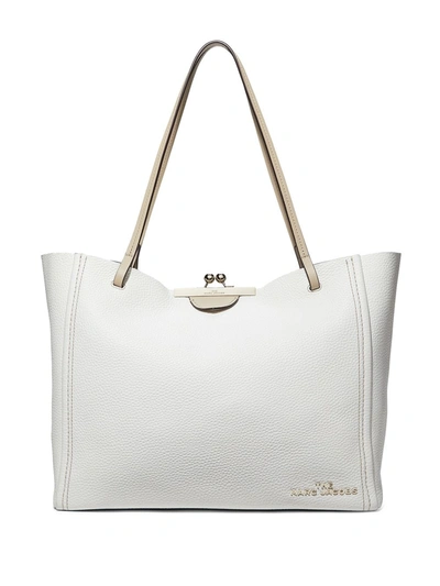 Shop Marc Jacobs The Kiss Lock Colour-block Tote Bag In White