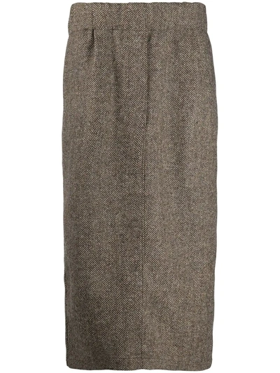 Shop Jejia Woven Herringbone Midi Skirt In Brown