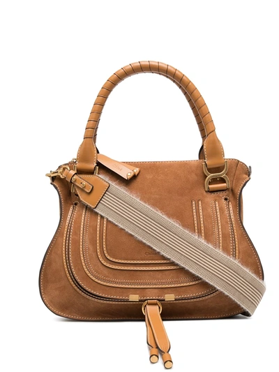 Shop Chloé Marcie Leather Handbag In Brown