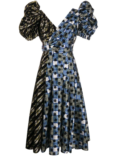 Shop Chopova Lowena Panelled Puff-sleeve Dress In Blue