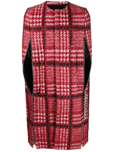 Shop Raf Simons Checked Zipped Cape In Red