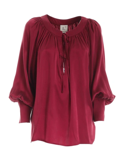 Shop L'autre Chose Silk Blouse In Burgundy Color In Red