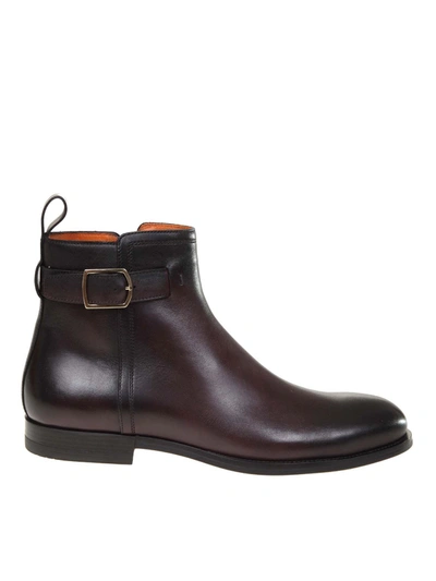 Shop Santoni Calfskin Ankle Boots In Brown