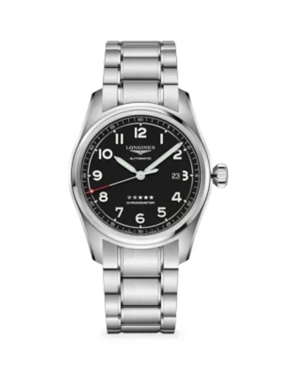Shop Longines Men's  Spirit 42mm Stainless Steel Bracelet Watch In Black