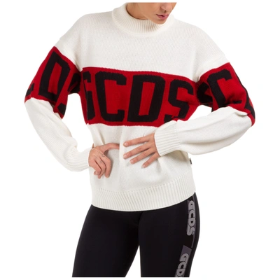 Shop Gcds Women's Jumper Sweater Crew Neck Round Logo In White