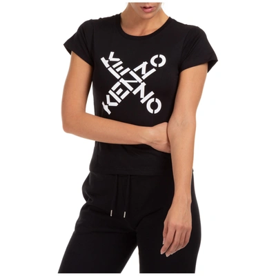 Shop Kenzo Women's T-shirt Short Sleeve Crew Neck Round Logo Big X In Black