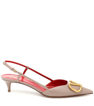 Shop Valentino Vlogo Leather Slingback Pumps In Pink