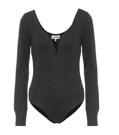 Shop Ganni Jersey-knit Bodysuit In Grey