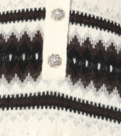 Shop Ganni Intarsia Knit Polo Top In White