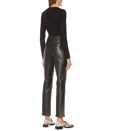 Shop Ganni High-rise Leather Straight Pants In Brown