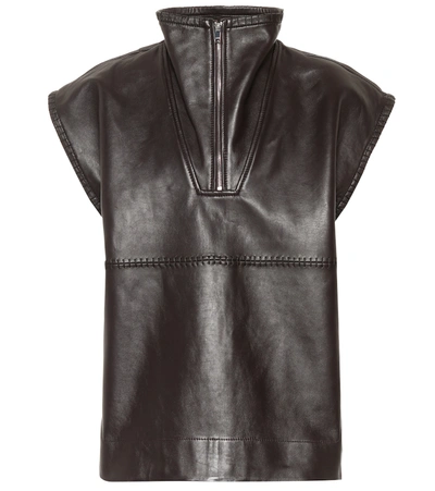 Shop Ganni Sleeveless Leather Vest In Brown