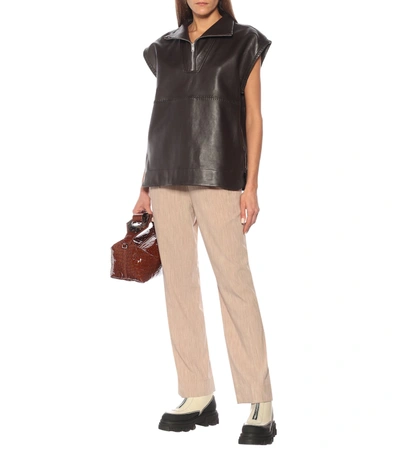 Shop Ganni Sleeveless Leather Vest In Brown