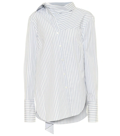 Shop Monse Tie-neck Striped Cotton Shirt In Blue