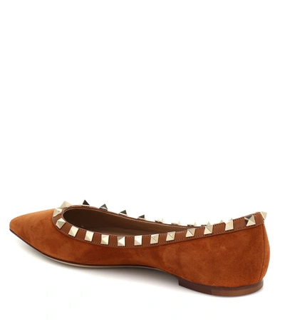 Shop Valentino Rockstud Suede Ballet Flats In Brown