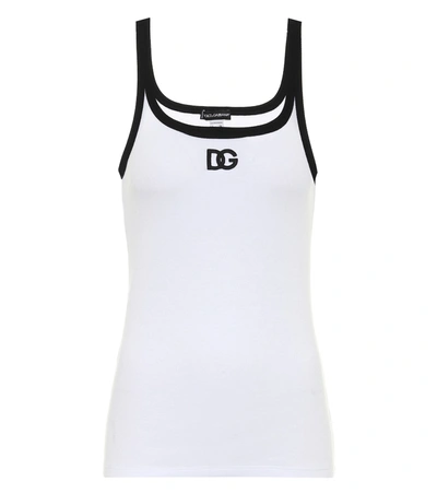 Shop Dolce & Gabbana Logo Stretch-cotton Tank Top In White