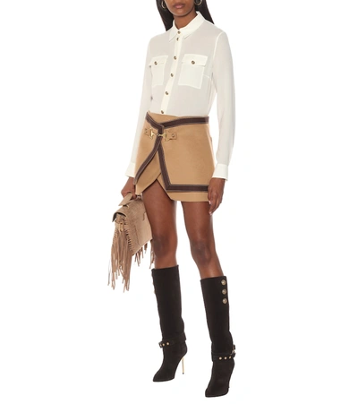 Shop Balmain Wool And Cashmere Miniskirt In Brown