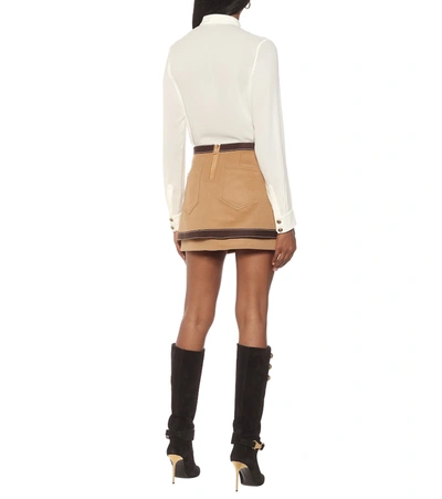 Shop Balmain Wool And Cashmere Miniskirt In Brown