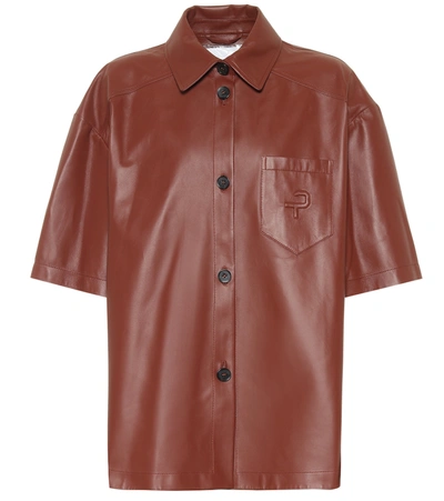 Shop Common Leisure Leather Shirt In Brown