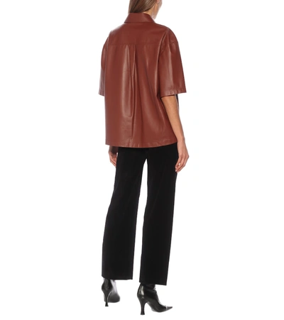 Shop Common Leisure Leather Shirt In Brown