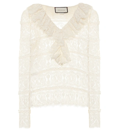 Shop Gucci Floral-lace Blouse In White