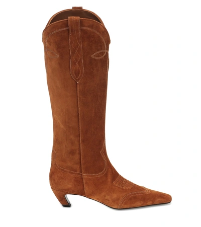 Shop Khaite Dallas Suede Western Boots In Brown