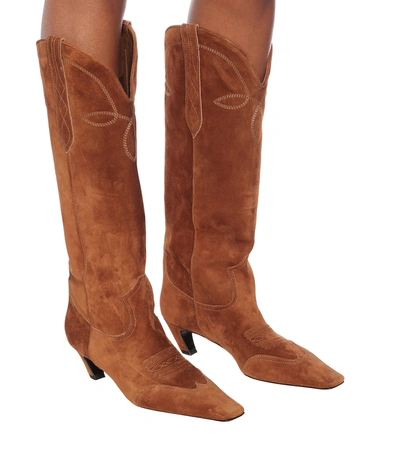 Shop Khaite Dallas Suede Western Boots In Brown