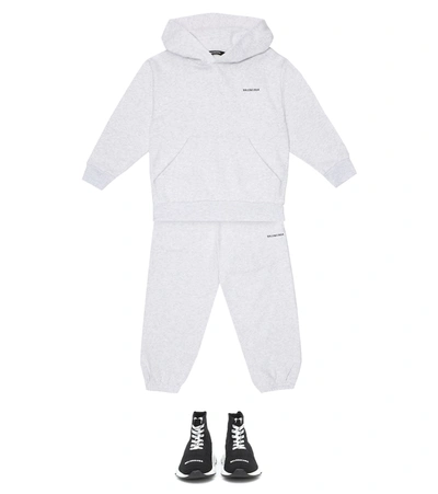 Shop Balenciaga Logo Cotton-jersey Hoodie In Grey