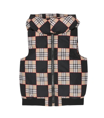 Shop Burberry Checked Hooded Down Vest In Beige