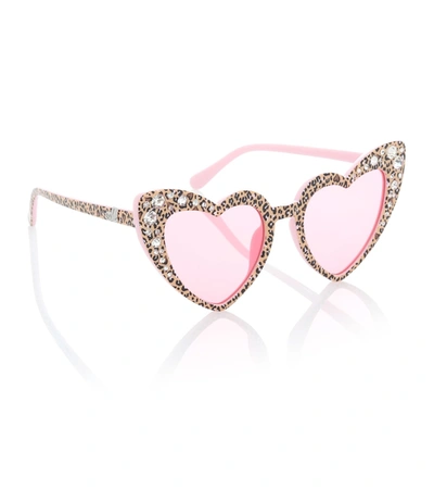 Shop Monnalisa Leopard-print Heart Sunglasses In Multicoloured