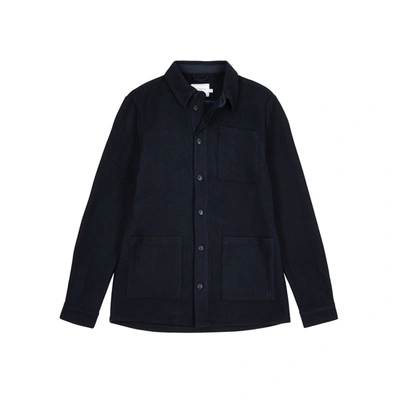 Shop Les Deux Jason Navy Wool-blend Overshirt