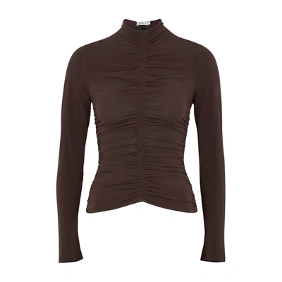 Shop A.l.c Ansel Brown Ruched Stretch-jersey Top