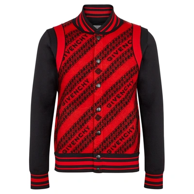 Shop Givenchy Logo-intarsia Panelled Bomber Jacket In Red