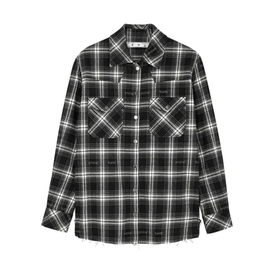 Shop Off-white Monochrome Checked Flannel Shirt In Black