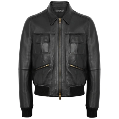 Shop Amiri Black Leather Bomber Jacket