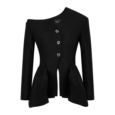 Shop A.w.a.k.e. Black Off-the-shoulder Wool-blend Jacket