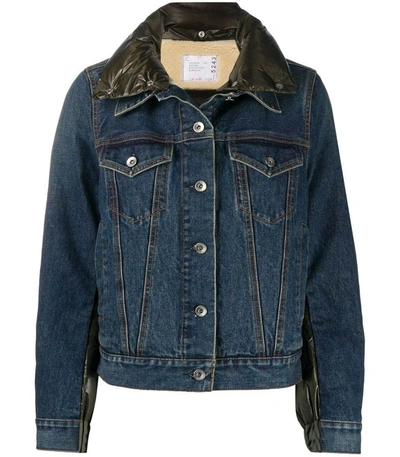 Shop Sacai Denim-front Padded Puffer Jacket In Army In Blue/army