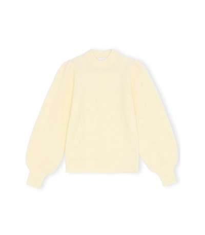 Shop Ganni Balloon Sleeve Wool Sweater In Flan In Yellow