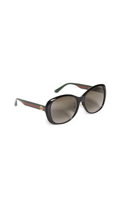 Shop Gucci Sylvie Feminine Round Sunglasses In Black Green Brown