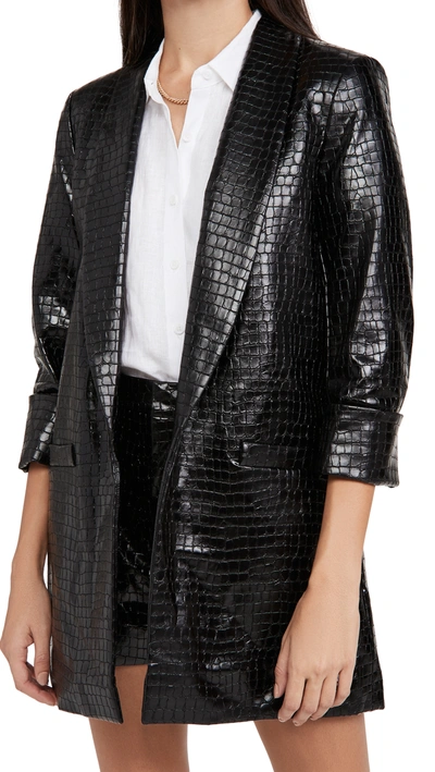 Shop Alice And Olivia Kylie Vegan Leather Shawl Collar Jacket In Black