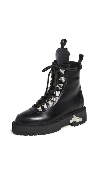 Shop Off-white Leather Hiking Boots In Black White